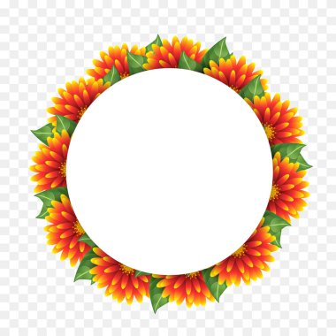 Çiçek çerçevesi. Çiçek desenli yuvarlak bir arka plan. Vektör 3 boyutlu illüstrasyon şeffaf arkaplanda izole edildi.