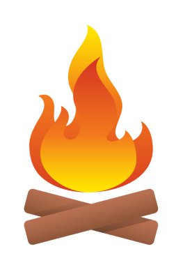 Kamp ateşi. Beyaz arkaplanda vektör rengi çizimi izole edildi.