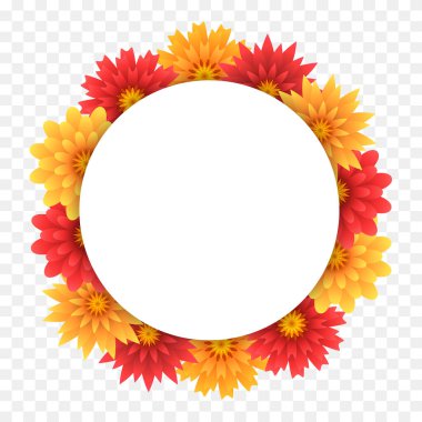 Çiçek çerçevesi. Çiçek desenli yuvarlak bir arka plan. Vektör 3 boyutlu illüstrasyon şeffaf arkaplanda izole edildi.