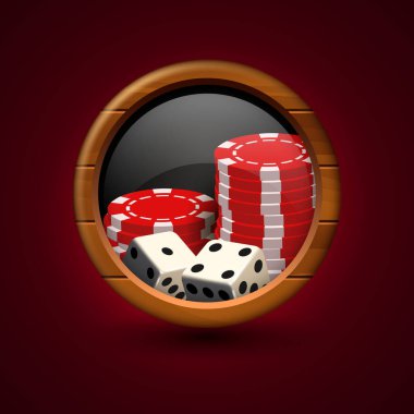 Casino illüstrasyonu. Kumarhane ve kumarhane temalı 3 boyutlu elementler.