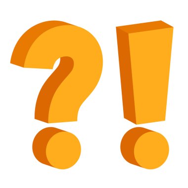 Soru işareti ve ünlem işareti. Üç boyutlu işaretler. Vektör seti beyaz arkaplanda izole edildi.