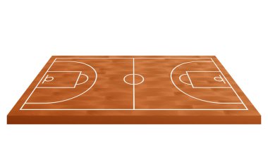 Basketbol sahası 3D. Yan görüş. Vektör illüstrasyonu.