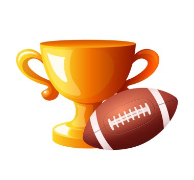 Altın kupa ve top. Beyaz arkaplanda vektör ortamı izole edildi.