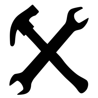 İkonu onar. Çekiç ve İngiliz anahtarı. Vektör ortamı.