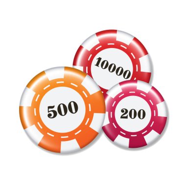 Üç boyutlu çipler. Beyaz arkaplanda izole edilmiş vektör çipleri.