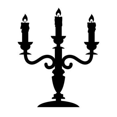 Üç kollu şamdan. Candelabrum. Beyaz arkaplanda izole edilmiş vektör siyah simgesi.