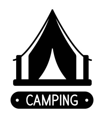 Kamp ikonu. Çadır simgesi. Beyaz arkaplanda izole edilmiş vektör düz simgesi.