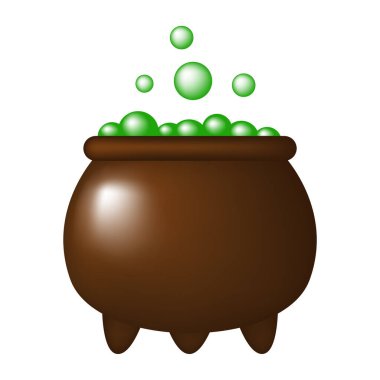 Yeşil iksirli bir kazan. Cadıların kazanı. Vektör illüstrasyonu.