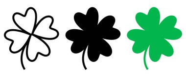 Dört yapraklı yonca. Beyaz arkaplanda vektör simgeleri izole edildi.