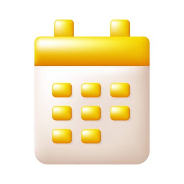 Takvim 3D simgesi. Beyaz arkaplanda vektör ortamı izole edildi.