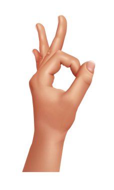 Tamam imzala. 3D vektör el, tamam hareketi gösteriyor. Vektör ortamı