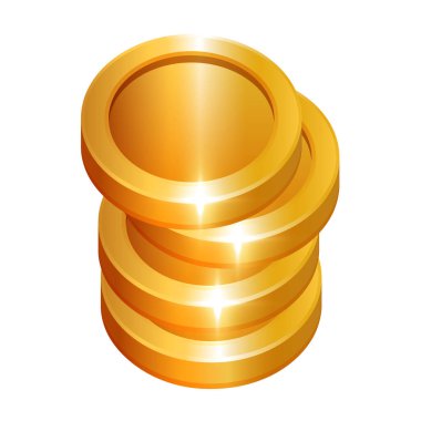 Bir yığın altın para. Vektör 3 boyutlu illüstrasyon beyaz arkaplanda izole edildi.