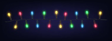 Noel ışıkları sınırda. Noel ağacı çelengi, vektör illüstrasyonu.