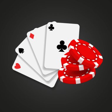 Casino illüstrasyonu. Kumarhane ve kumarhane temalı 3 boyutlu elementler.