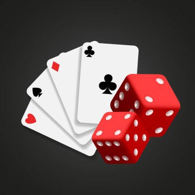 Casino illüstrasyonu. Kumarhane ve kumarhane temalı 3 boyutlu elementler.