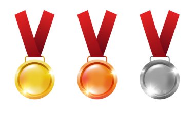 Altın, gümüş ve bronz madalyalar. Ödüllendirilmek için madalyalar. Vektör ortamı.