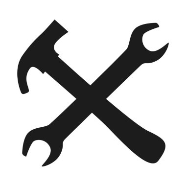 İkonu onar. Çekiç ve İngiliz anahtarı. Vektör ortamı.