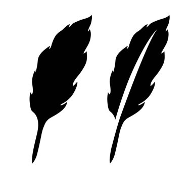 Plume ayarlandı. Beyaz arkaplanda siyah düz simgeler var. Vektör ortamı.