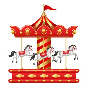 Atlıkarınca. Merry etrafından dolaş. Beyaz arkaplanda 3d vektör dağılımı izole edildi.