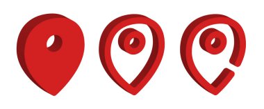 3D harita iğnesi. Harita konum kodu. Vektör seti beyaz arkaplanda izole edildi.