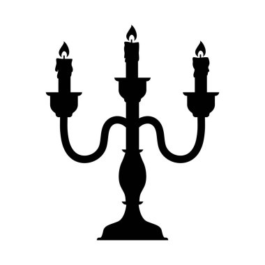 Üç kollu şamdan. Candelabrum. Beyaz arkaplanda izole edilmiş vektör siyah simgesi.