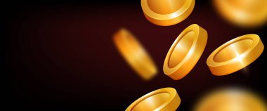 Altın sikkeler. Bozuk paralarla dolu bir arka plan. Vektör 3d illüstrasyon.