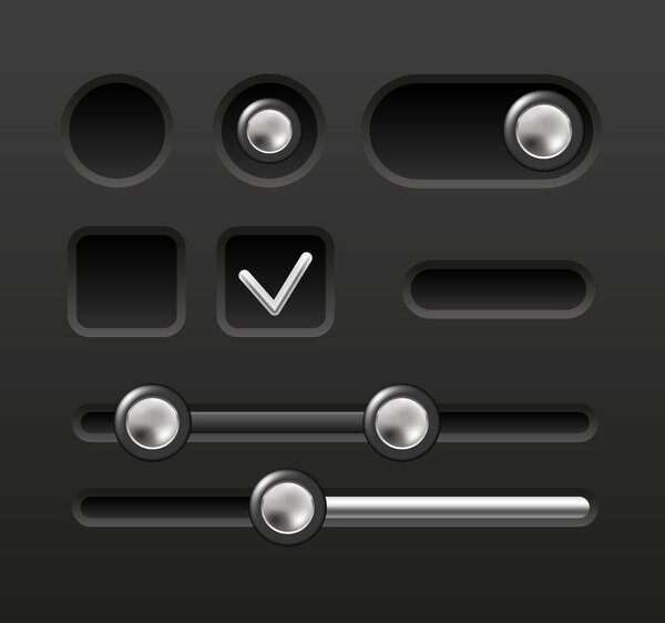 User interface design elements. Toggle button, Radio button and Checkbox. Vector set