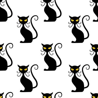 Kara kedi pürüzsüz desen. Vektör illüstrasyonu.