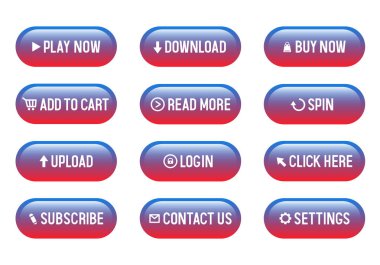 Web tasarımı için düğmeler. Beyaz arkaplanda izole edilmiş vektör düğmeleri.