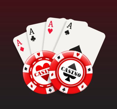 Casino illüstrasyonu. Kartlar ve fişler. Beyaz arkaplanda izole edilmiş vektör bileşimi.