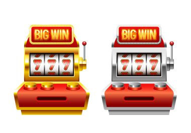 Slot makinesi hazır. Beyaz arkaplanda izole edilmiş vektör 3d illüstrasyon.