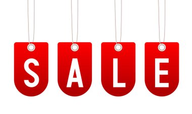 İndirimli etiket. Beyaz arka planda kırmızı etiketler. Vektör illüstrasyonu.