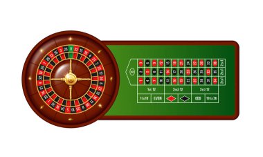 Rulet masası ve rulet masası. Vektör illüstrasyonu.