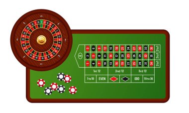 Rulet masası ve rulet masası. Vektör 3d illüstrasyon.