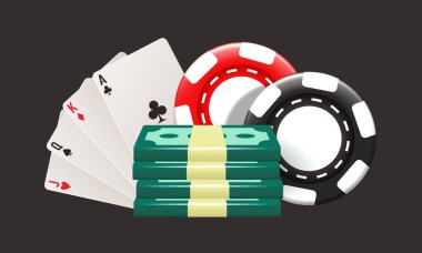 Casino illüstrasyonu. Koyu arkaplanda izole edilmiş vektör bileşimi