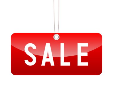 İndirimli etiket. Beyaz arka planda kırmızı etiket. Vektör illüstrasyonu.