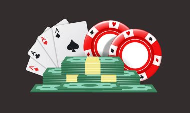 Casino illüstrasyonu. Koyu arkaplanda izole edilmiş vektör bileşimi