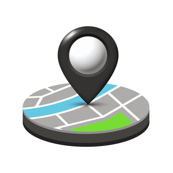 Изометрическая карта города и значок карты. Векторная иллюстрация на белом фоне.