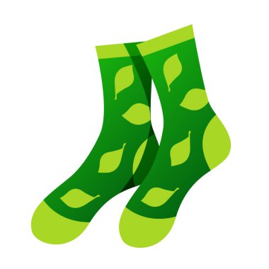 Yaprak desenli yeşil çoraplar. Beyaz arkaplanda vektör ortamı izole edildi.
