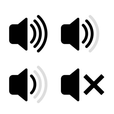Ses simgesi ayarlandı. Beyaz arkaplanda vektör ortamı izole edildi.