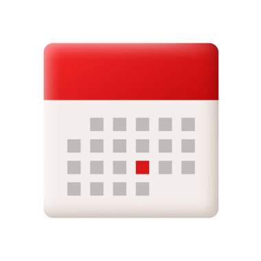 Takvim 3D simgesi. Beyaz arkaplanda vektör ortamı izole edildi.