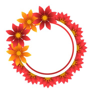 Çiçek çerçevesi. Çiçek desenli yuvarlak bir arka plan. Vektör 3 boyutlu illüstrasyon