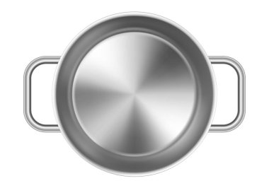 Paslanmaz çelik tencere. Üst Manzara. Beyaz arkaplanda 3d vektör dağılımı izole edildi.