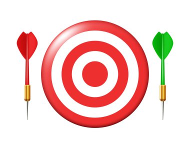 Dart. Dartboard ve dart. Beyaz arkaplanda 3d vektör dağılımı izole edildi