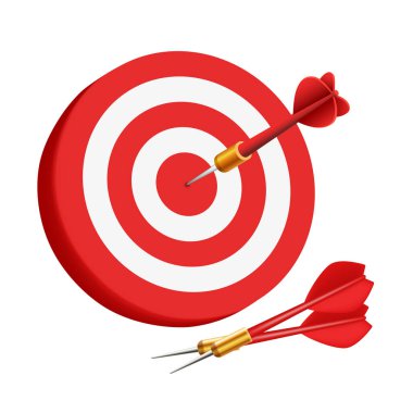 Dart. Dartboard ve dart. Beyaz arkaplanda 3d vektör dağılımı izole edildi