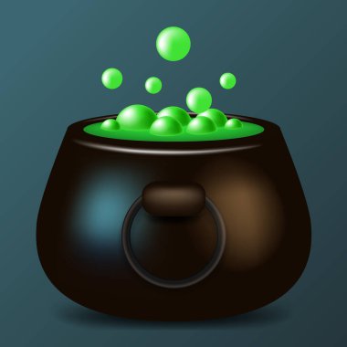 Yeşil iksir kazanı. Cadıların kazanı. Vektör illüstrasyonu