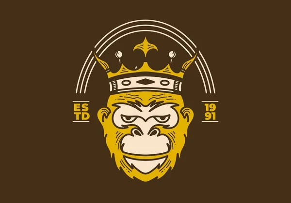 王冠を身に着けている猿の頭のヴィンテージアートイラストデザイン — ストックベクタ
