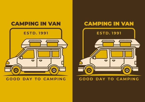 Illustration Art Vintage Design Une Camionnette Camping Car — Image vectorielle
