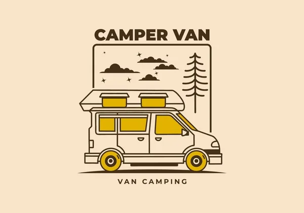 Винтажный Художественный Иллюстрированный Дизайн Фургона Camper — стоковый вектор
