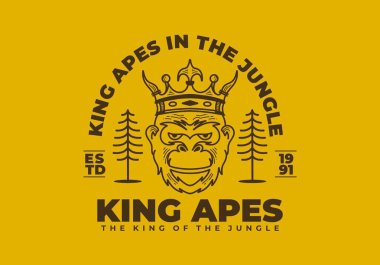 Taç giyen bir maymunun klasik sanat tasarımı.